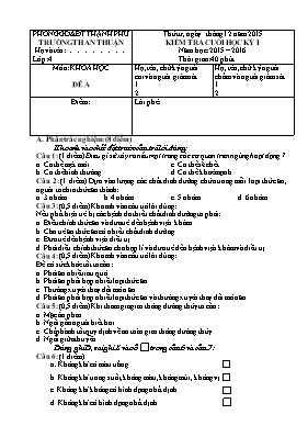 Đề và đáp án kiểm tra cuối học kì I Khoa học lớp 4 - Năm học 2016-2017